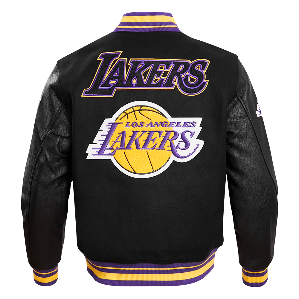 NBA LOS ANGELES LAKERS RETRO CLASSIC MEN'S RIB WOOL VARSITY JACKET (BLACK/PURPLE/YELLOW) - Image 4