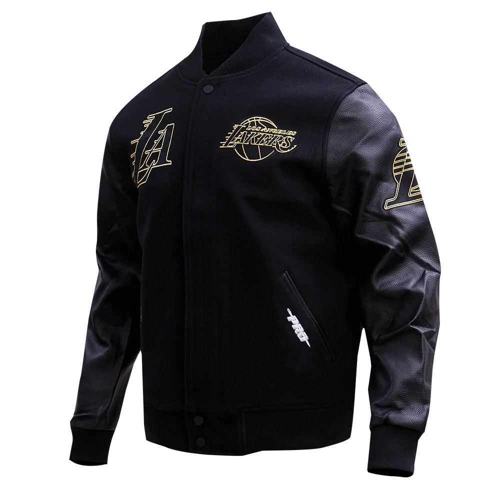 NBA LOS ANGELES LAKERS BLACK & GOLD MEN'S WOOL VARSITY JACKET (JET BLACK) - Image 2