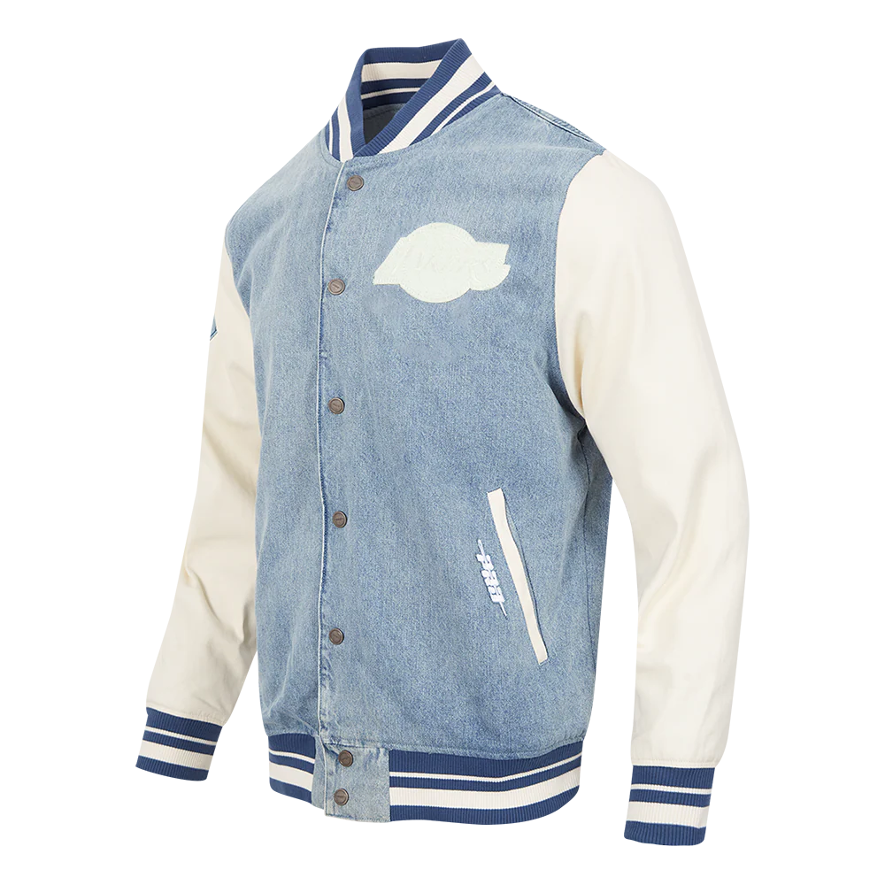 NBA LOS ANGELES LAKERS VARSITY BLUES MEN'S DENIM VARSITY JACKET (DENIM/LINEN) - Image 2