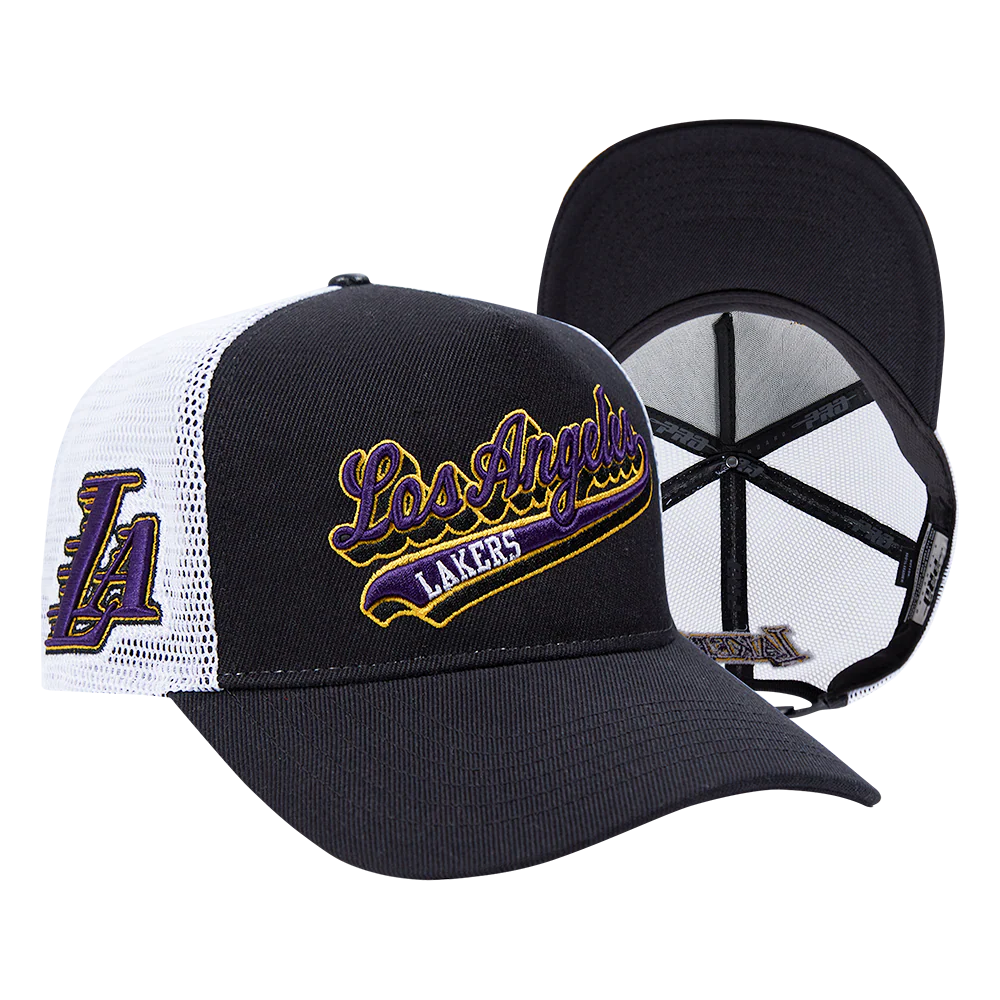 NBA LOS ANGELES LAKERS SCRIPT TAIL TRUCKER HAT (BLACK) - Image 7