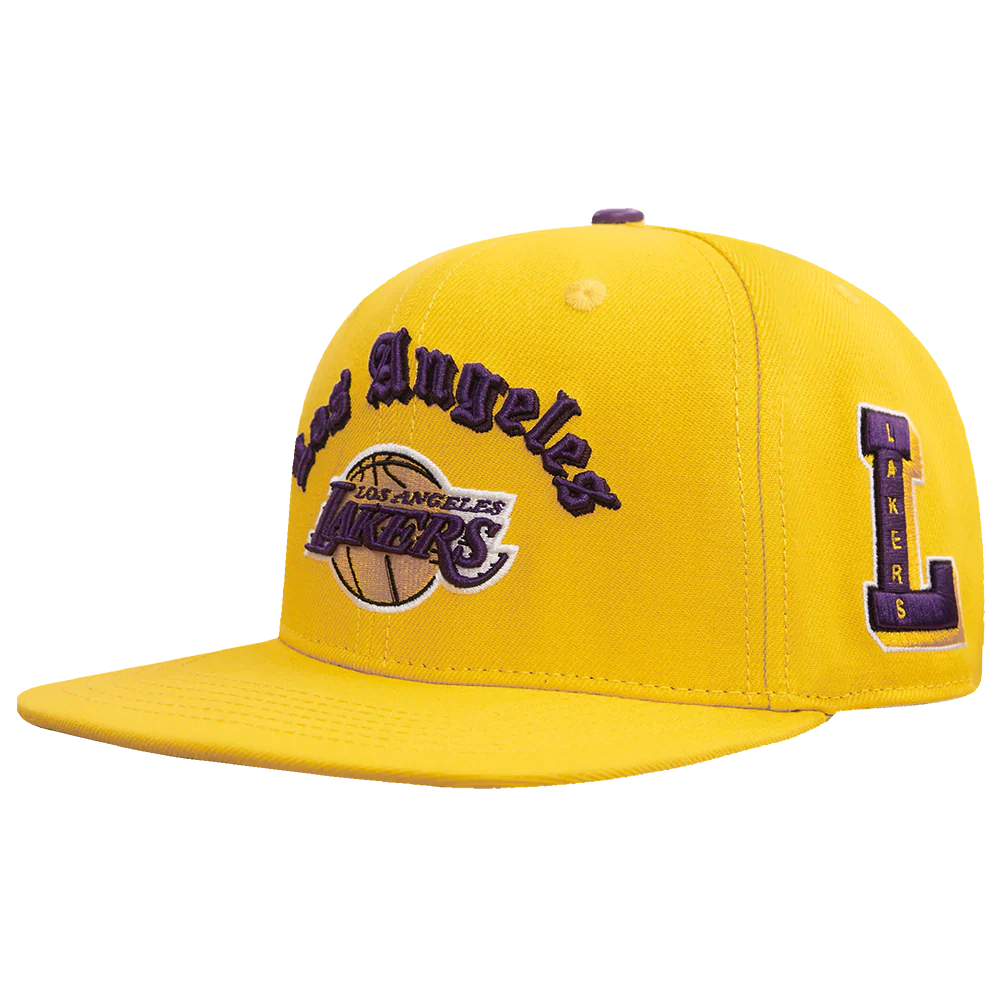 NBA LOS ANGELES LAKERS OLD ENGLISH UNISEX 6 PANEL SNAPBACK HAT (YELLOW) - Image 3