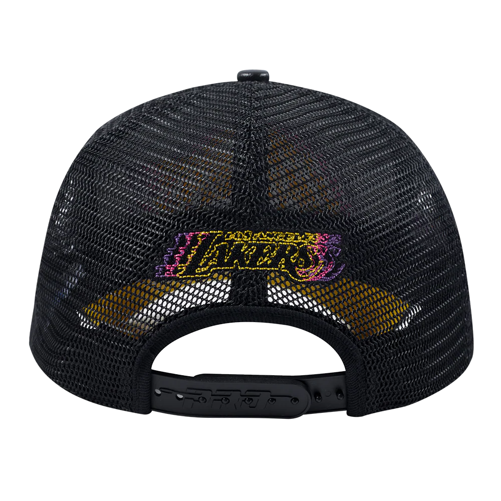 NBA LOS ANGELES LAKERS ECHO LOGO MEN'S PINCH FRONT TRUCKER HAT (BLACK) - Image 4