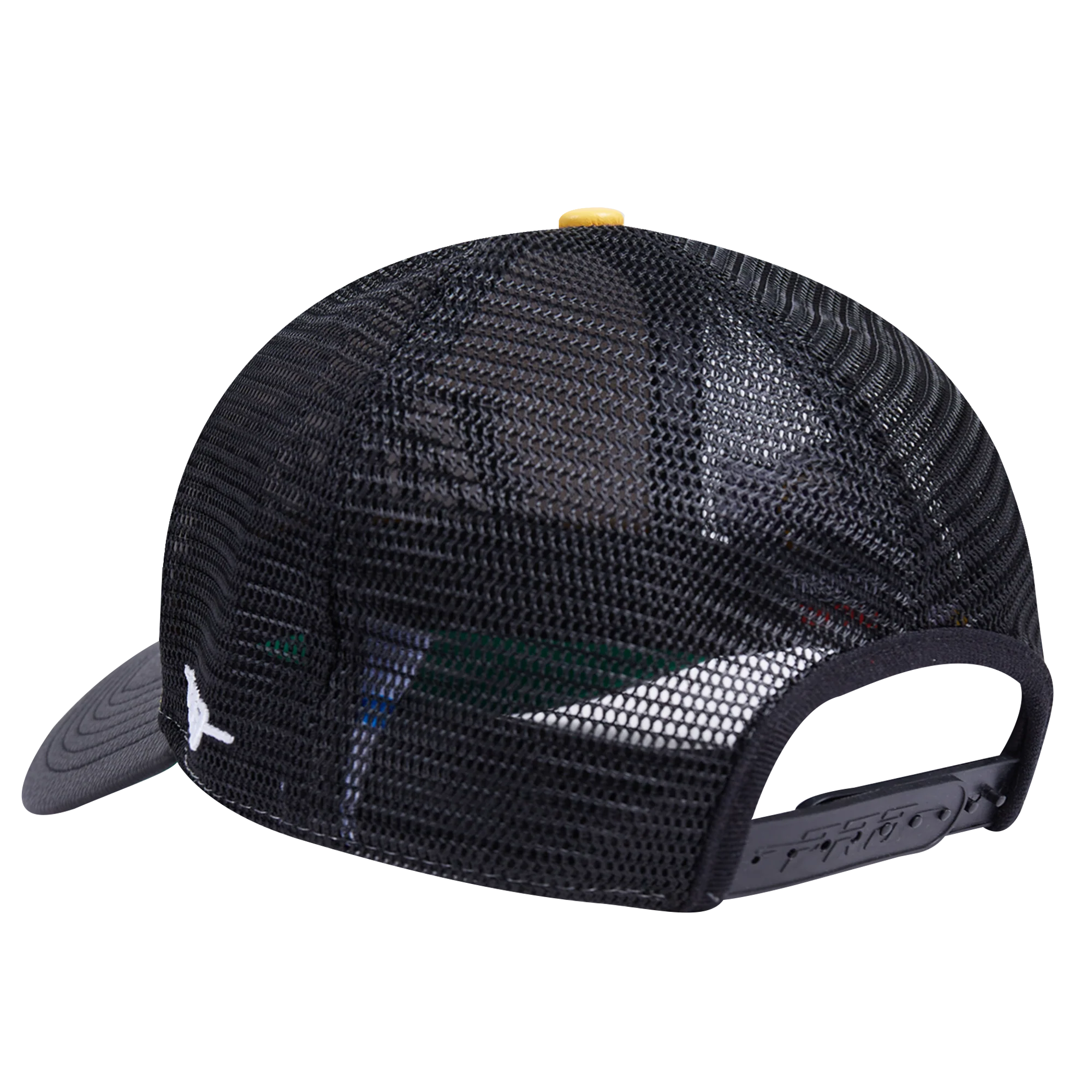 NBA LOS ANGELES LAKERS WORDMARK LOGO LEATHER PINCH FRONT TRUCKER (BLACK/YELLOW) - Image 3