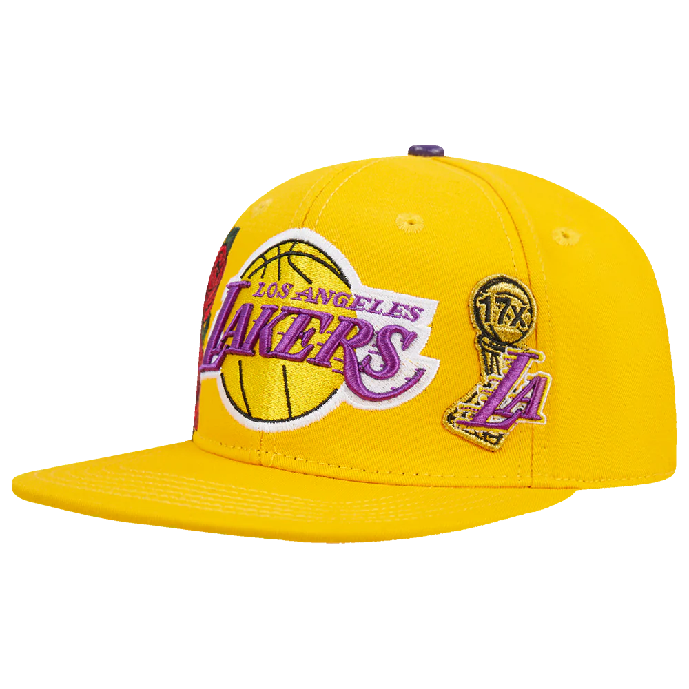 NBA LOS ANGELES LAKERS CITY DOUBLE FRONT LOGO UNISEX SNAPBACK HAT (YELLOW/PINK) - Image 2