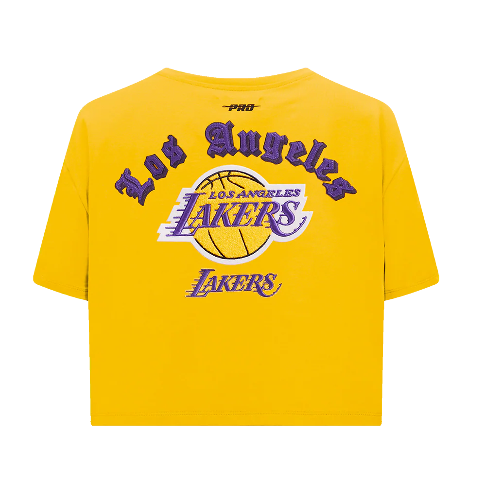 NBA LOS ANGELES LAKERS OLD ENGLISH WOMEN'S SJ BOXY TEE (YELLOW) - Image 3