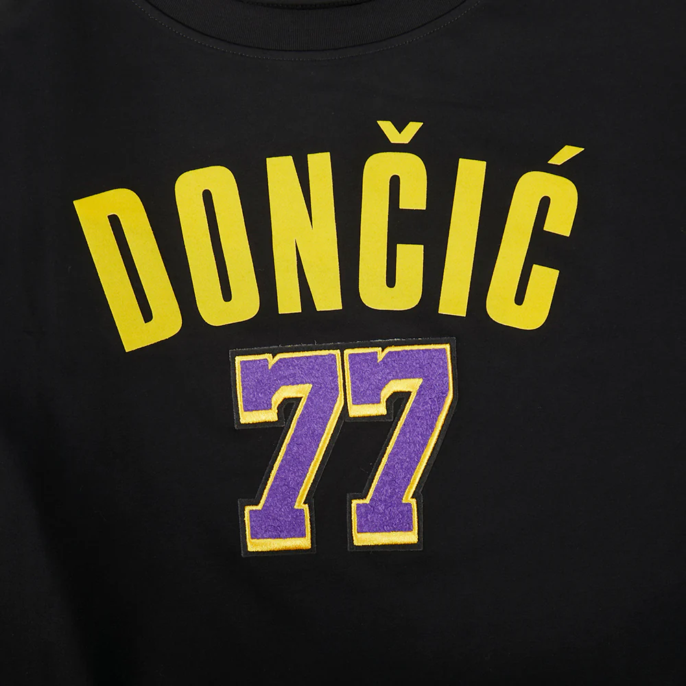 NBA LOS ANGELES LAKERS LUKA DONCIC #77 CLASSIC PNN WOMEN'S SJ BOXY TEE (BLACK) - Image 7