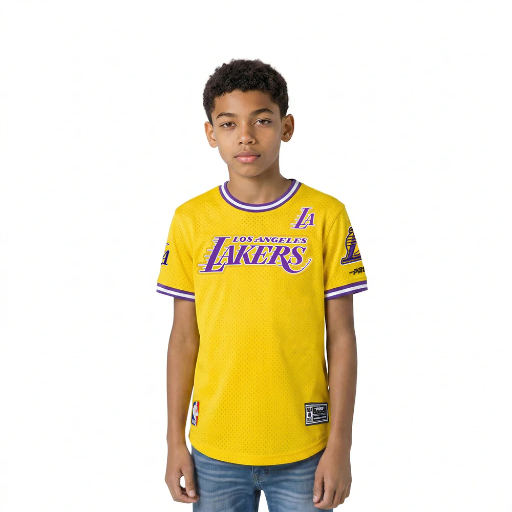 NBA LOS ANGELES LAKERS CLASSIC BIG BOYS SHORT SLEEVE MESH TEE (YELLOW/PURPLE)