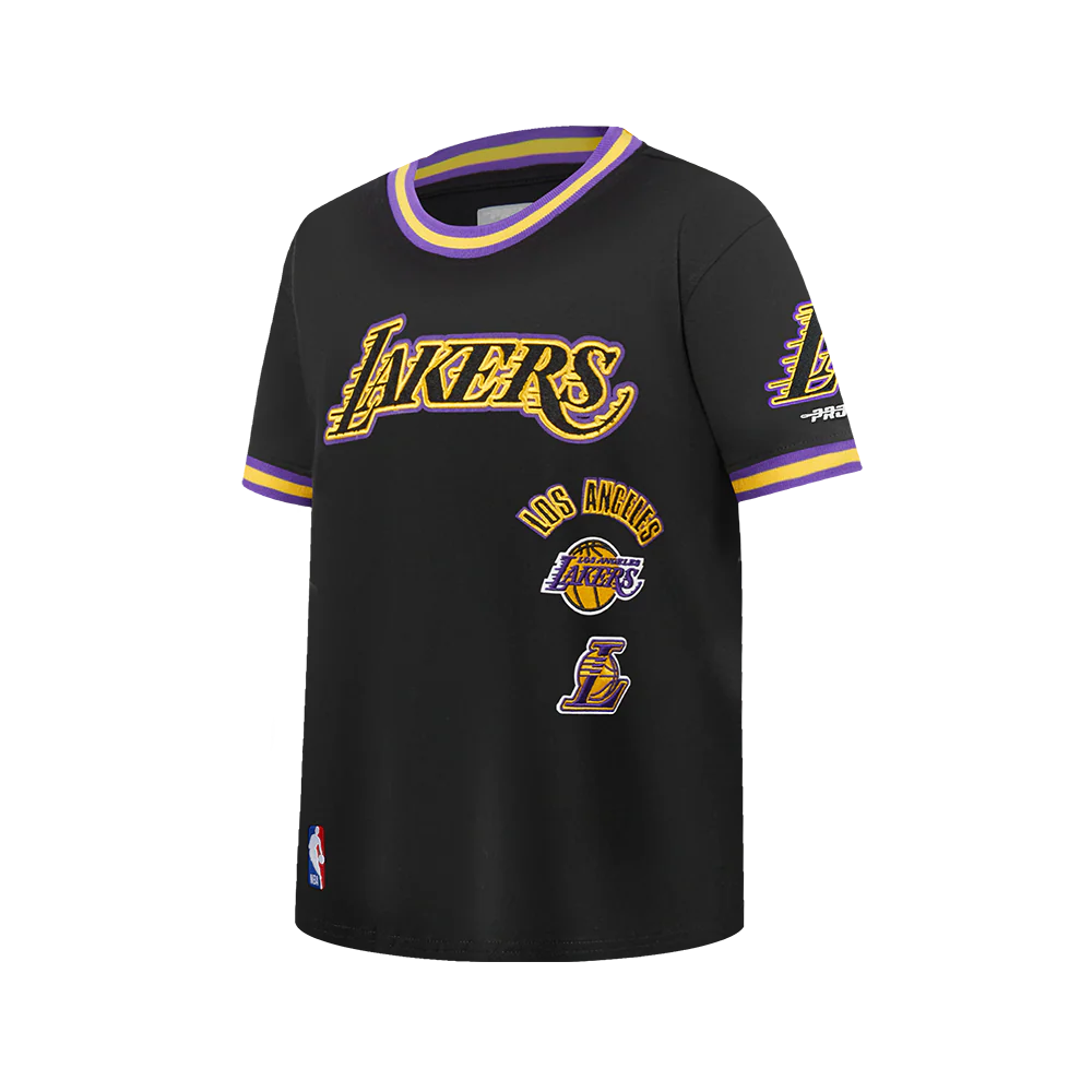 NBA LOS ANGELES LAKERS RETRO CLASSIC BIG BOY'S SS STRIPED RIB TEE (BLACK/PURPLE) - Image 4