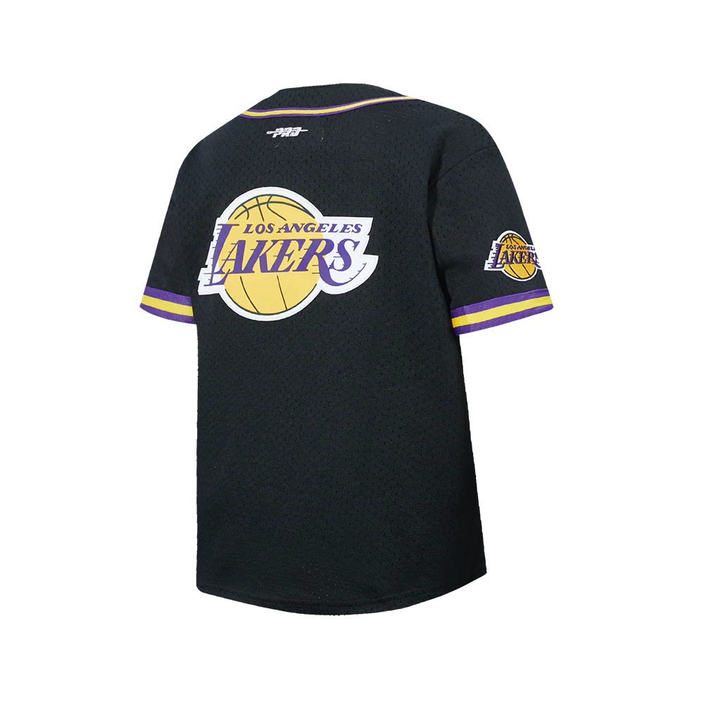 NBA LOS ANGELES LAKERS LUKA DON?I? #77 CLASSIC PNN BIG BOY'S MESH BUTTON DOWN SHIRT (BLACK/PURPLE) - Image 4