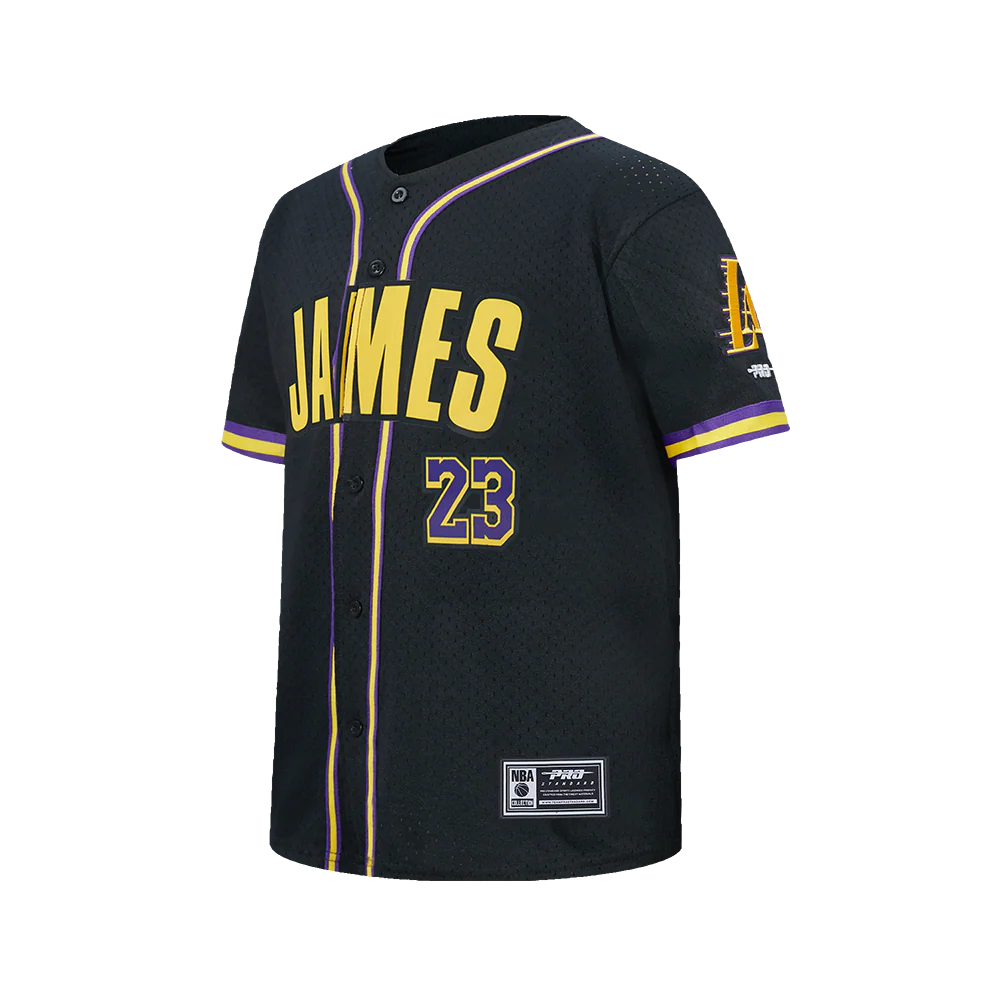 NBA LOS ANGELES LAKERS LEBRON JAMES #23 CLASSIC PNN BIG BOY'S MESH BUTTON DOWN SHIRT (BLACK/PURPLE) - Image 2