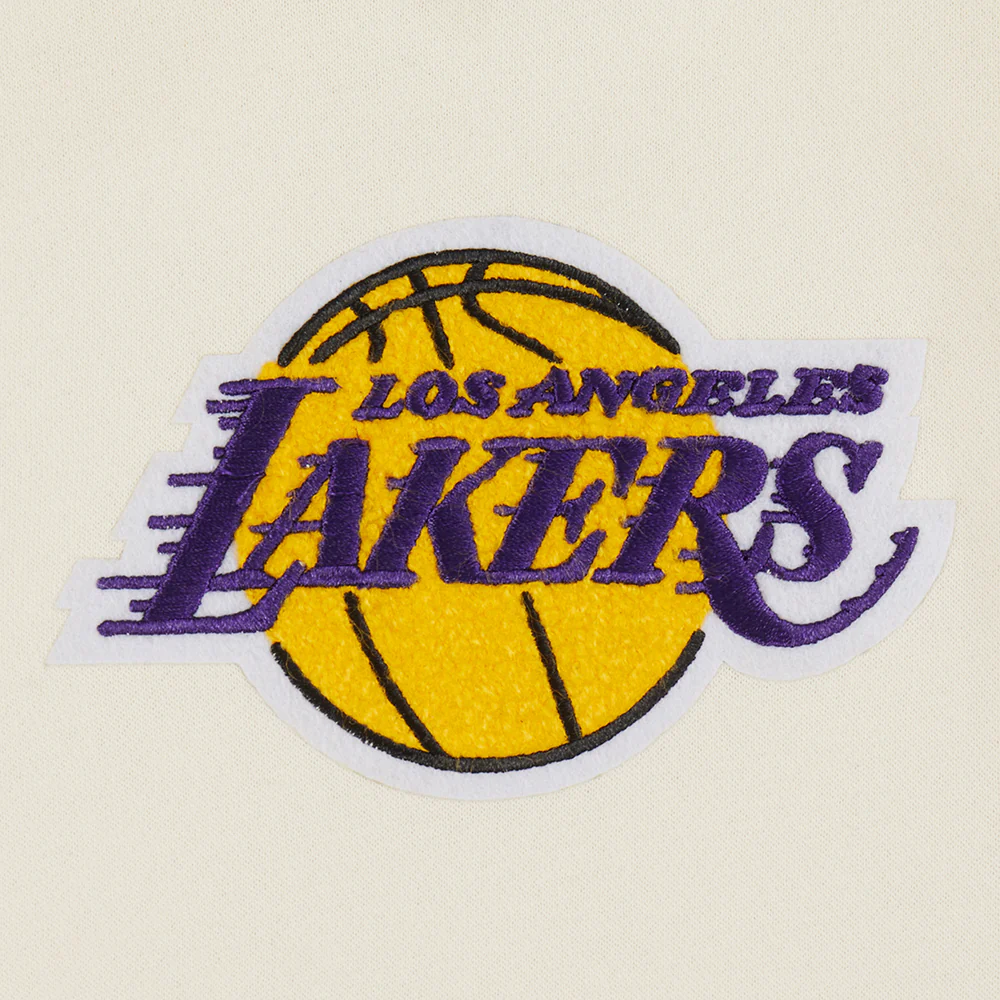 NBA LOS ANGELES LAKERS RETRO CLASSIC BIG BOYS RIB FLEECE PULLOVER HOODIE (EGGSHELL/ PURPLE) - Image 3