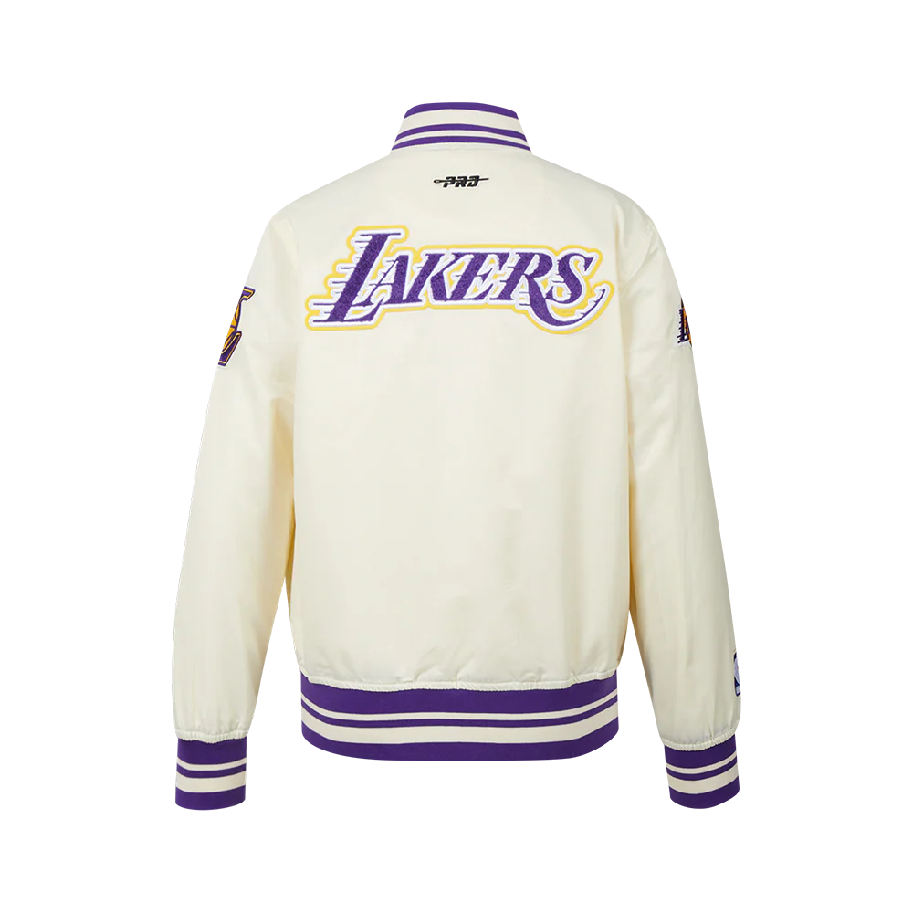 NBA LOS ANGELES LAKERS RETRO CLASSIC BIG BOY'S RIB SATIN JACKET (EGGSHELL/ PURPLE) - Image 3