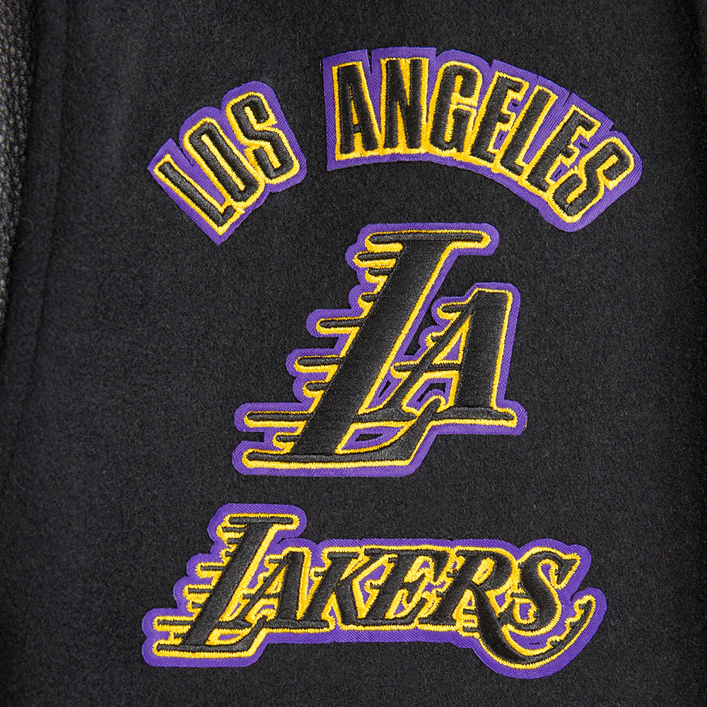 NBA LOS ANGELES LAKERS RETRO CLASSIC BIG BOYS RIB WOOL VARSITY JACKET (BLACK/PURPLE) - Image 7
