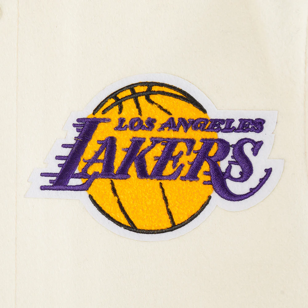 NBA LOS ANGELES LAKERS RETRO CLASSIC BIG BOYS RIB WOOL VARSITY JACKET (EGGSHELL/ PURPLE) - Image 6
