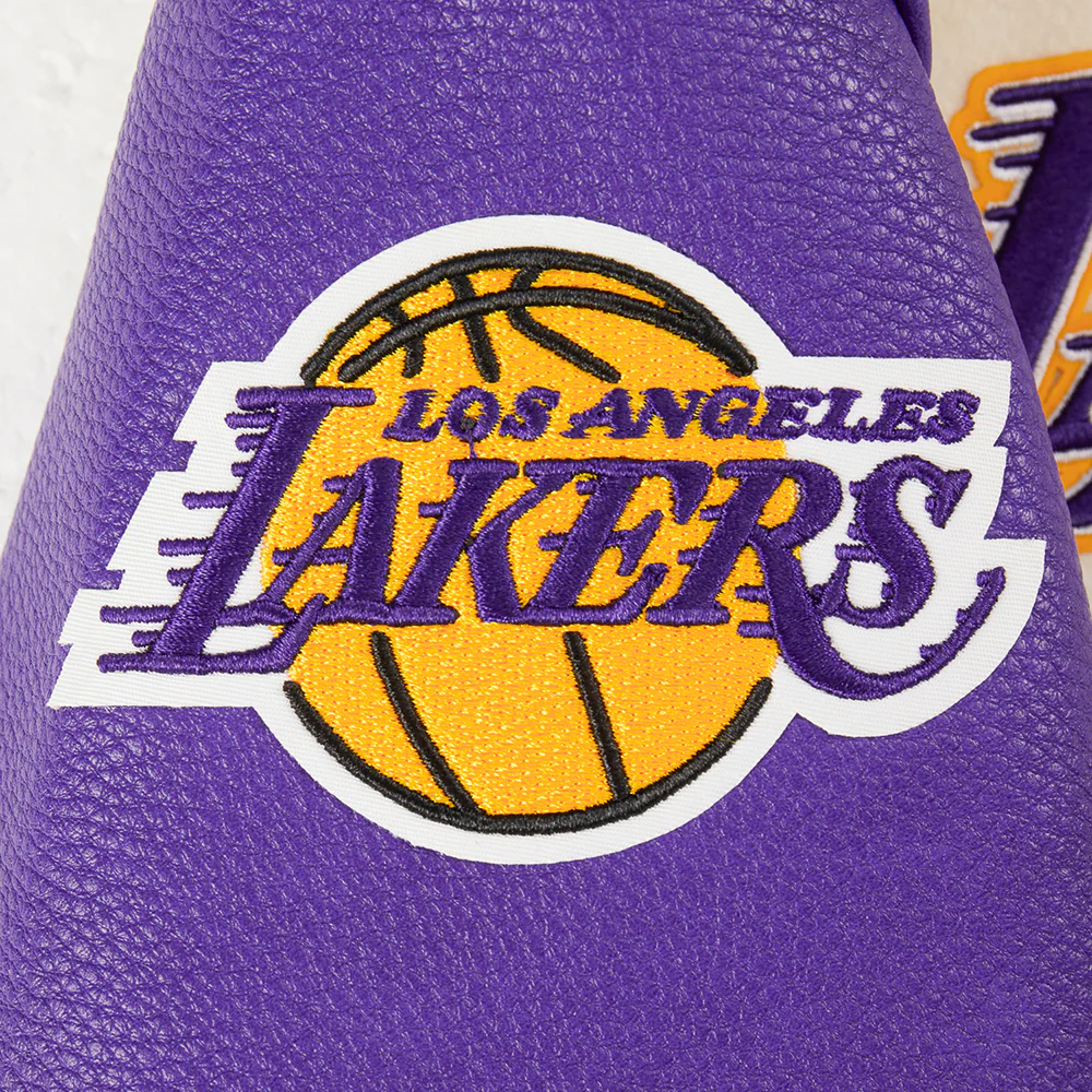 NBA LOS ANGELES LAKERS RETRO CLASSIC BIG BOYS RIB WOOL VARSITY JACKET (EGGSHELL/ PURPLE) - Image 8