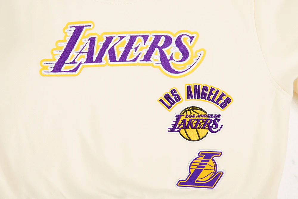 NBA LOS ANGELES LAKERS RETRO CLASSIC BIG GIRLS RIB FLEECE CREWNECK (EGGSHELL/ PURPLE) - Image 3