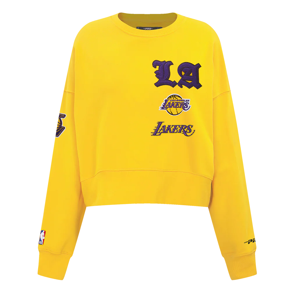 NBA LOS ANGELES LAKERS OLD ENGLISH WOMEN'S FLC CREWNECK (YELLOW)