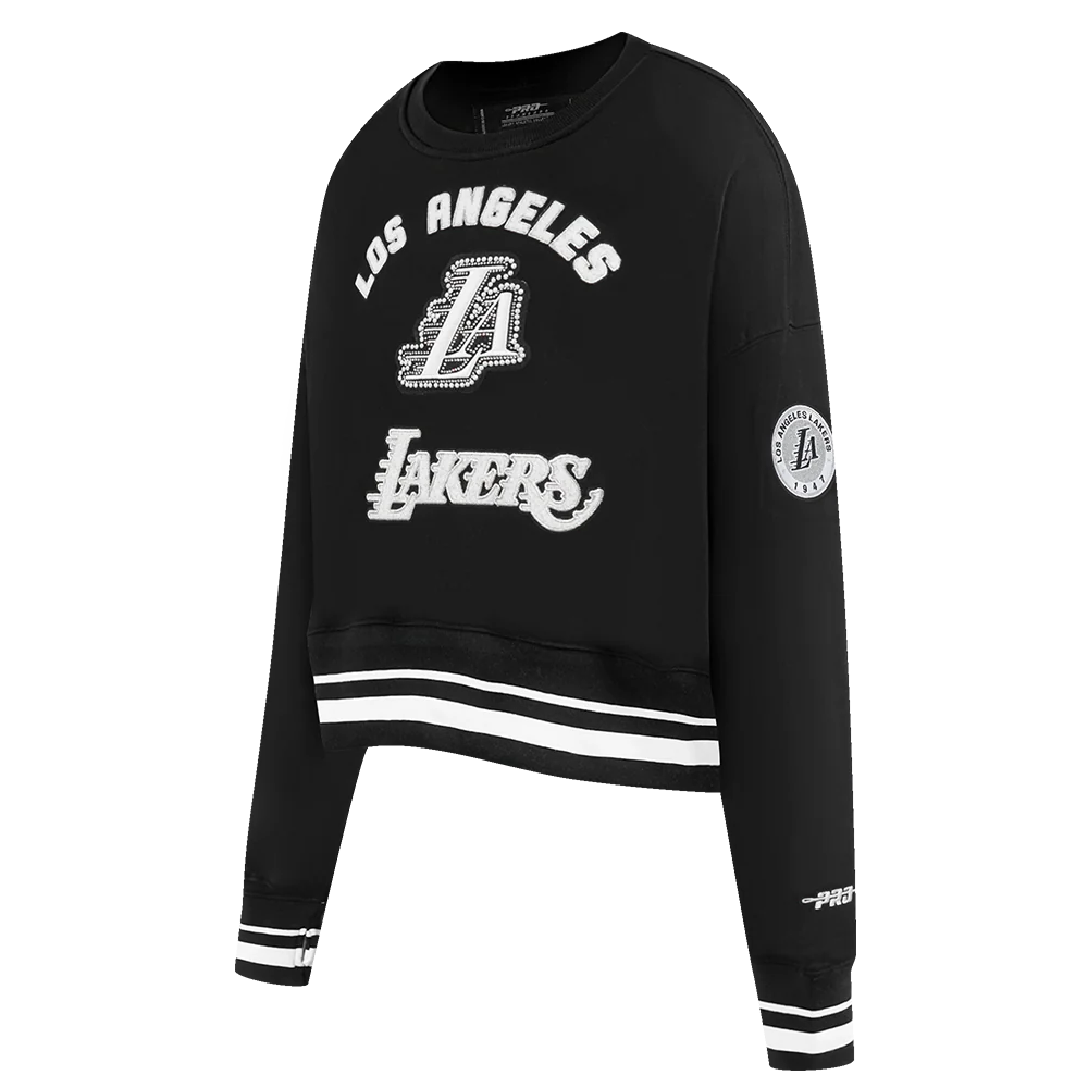 NBA LOS ANGELES LAKERS PEARLS WOMEN'S RIB FLEECE CREWNECK (BLACK) - Image 2