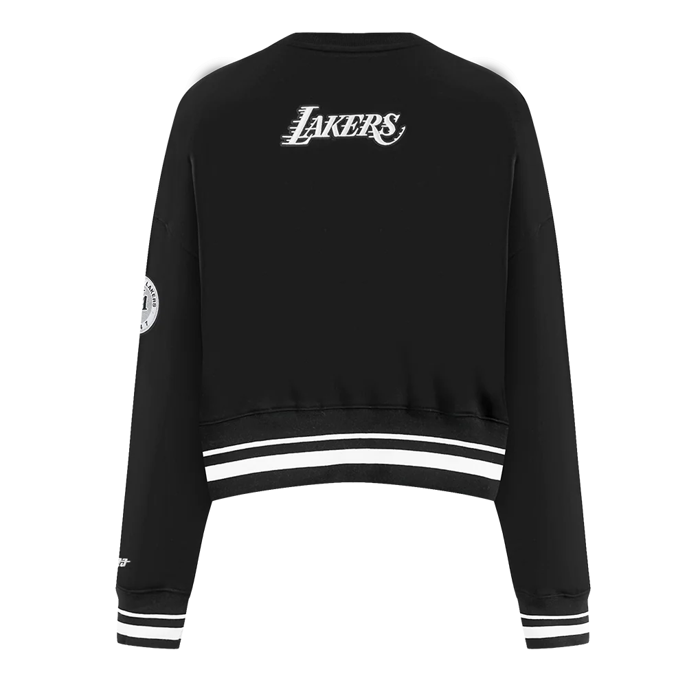 NBA LOS ANGELES LAKERS PEARLS WOMEN'S RIB FLEECE CREWNECK (BLACK) - Image 3