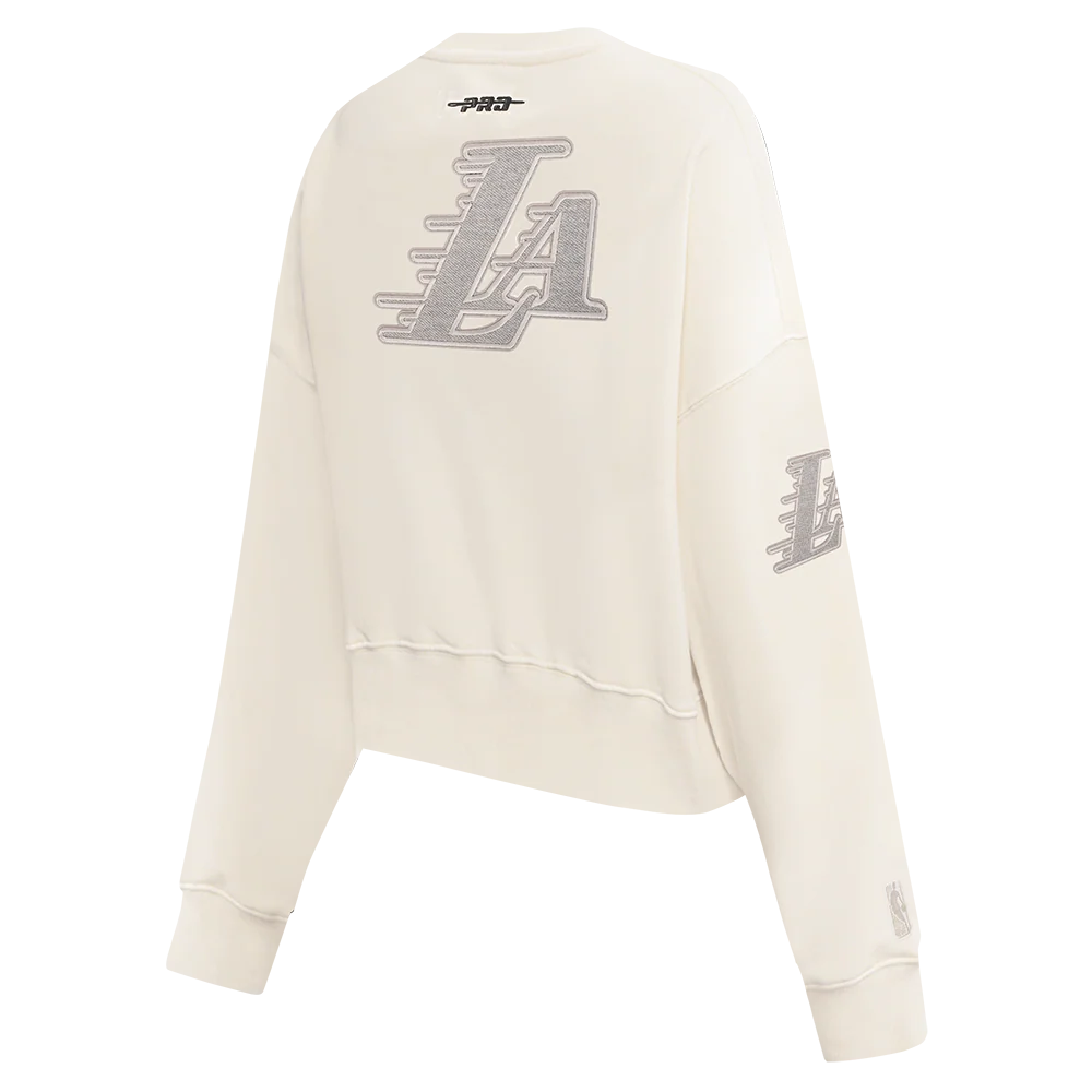 NBA LOS ANGELES LAKERS REVERSE FRENCH TERRY WOMEN'S FLEECE CREWNECK (EGGSHELL) - Image 4