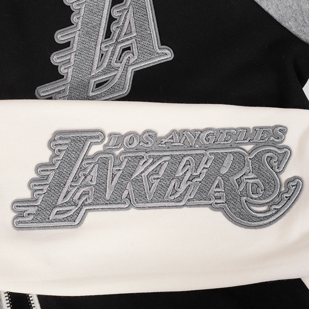 NBA LOS ANGELES LAKERS REVERSE FRENCH TERRY WOMEN'S COLOR BLOCK FLEECE FULL ZIP HOODIE (BLACK/GRAY/EGGSHELL) - Image 6