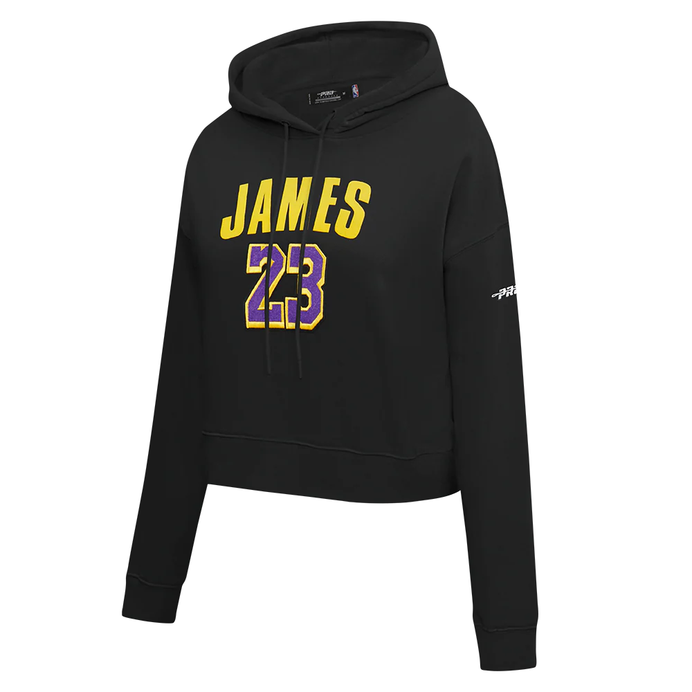 NBA LOS ANGELES LAKERS LEBRON JAMES #23 CLASSIC PNN WOMEN'S FLC CROPPE (BLACK) - Image 2