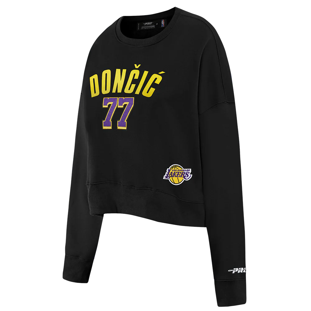 NBA LOS ANGELES LAKERS LUKA DONCIC #77 CLASSIC PNN WOMEN'S FLC CREWNEC (BLACK) - Image 2