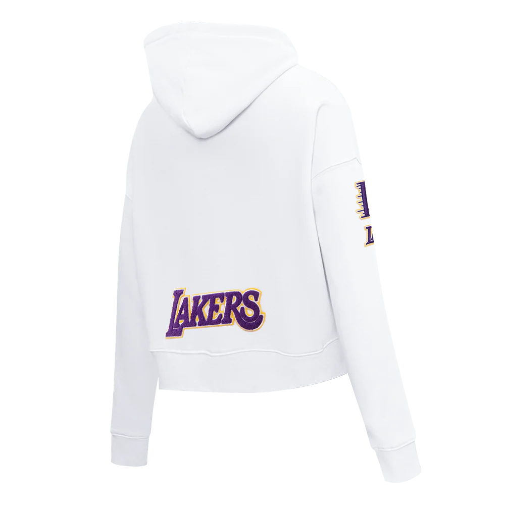 NBA LOS ANGELES LAKERS CLASSIC WOMEN'S CROPPED PULLOVER HOODIE (WHITE) - Image 3