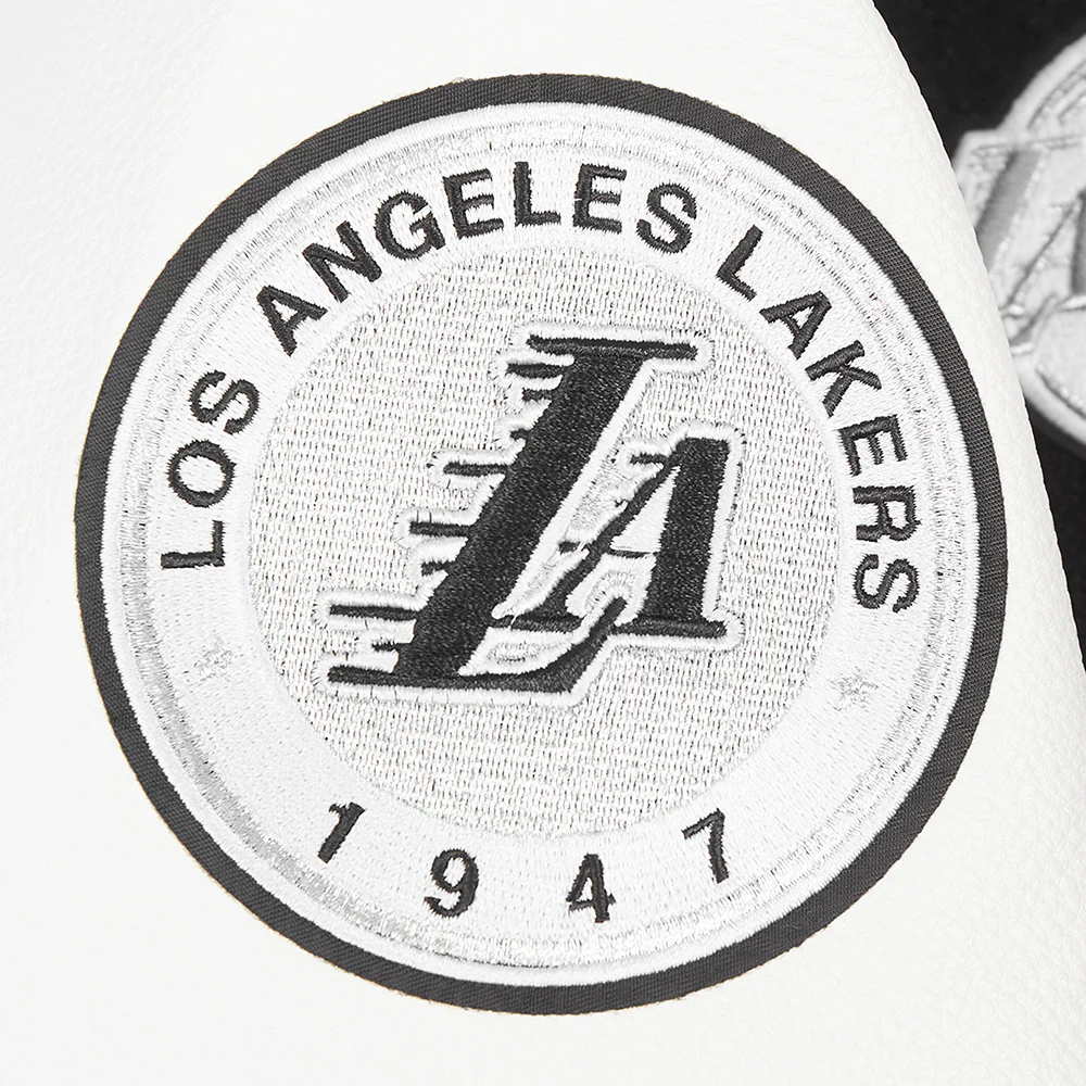 NBA LOS ANGELES LAKERS PEARLS WOMEN'S RIB WOOL VARSITY JACKET (BLACK/WHITE) - Image 8