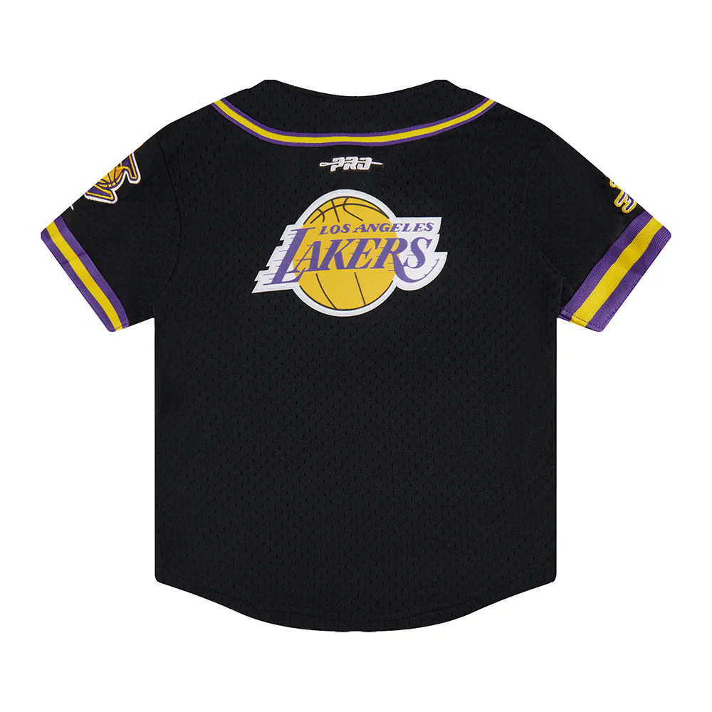 NBA LOS ANGELES LAKERS CLASSIC TODDLER BOYS MESH BUTTON DOWN SHIRT (BLACK/PURPLE) - Image 4