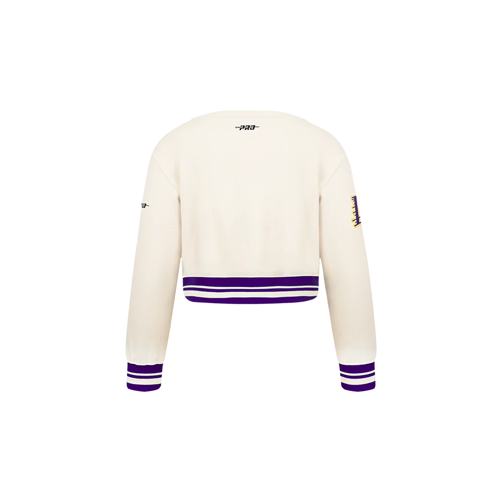 NBA LOS ANGELES LAKERS RETRO CLASSIC TODDLER GIRLS RIB FLEECE CREWNECK (EGGSHELL/ PURPLE) - Image 3