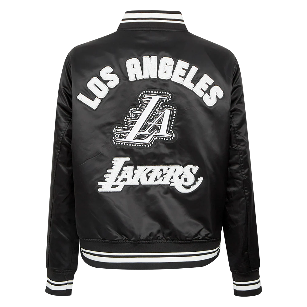 NBA LOS ANGELES LAKERS PEARLS WOMEN'S RIB SATIN JACKET (BLACK) - Image 3