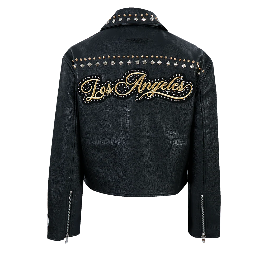 NBA LOS ANGELES LAKERS RENEGADE WOMEN'S LEATHER JACKET (BLACK) - Image 3