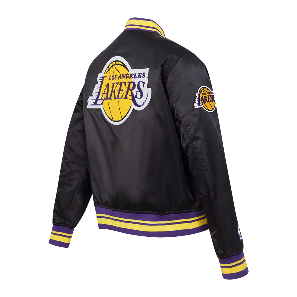 NBA LOS ANGELES LAKERS RETRO CLASSIC WOMEN'S RIB SATIN JACKET (BLACK/PURPLE/YELLOW) - Image 4