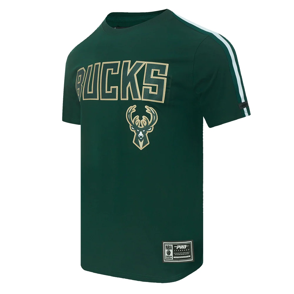 NBA MILWAUKEE BUCKS CLASSIC MEN'S MESH STRIPED TEE (FOREST GREEN) - Image 2