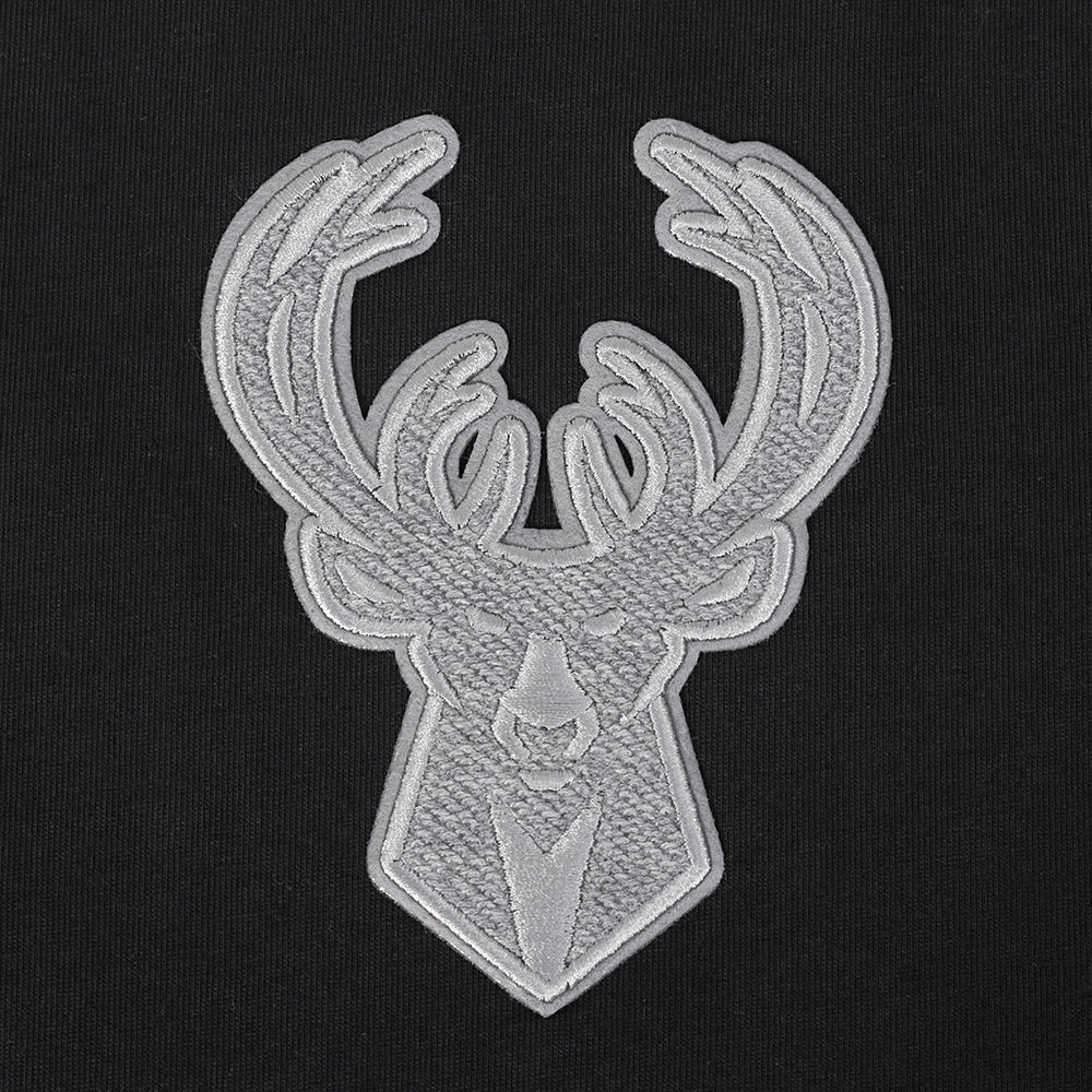 NBA MILWAUKEE BUCKS REVERSE FRENCH TERRY MEN'S COTTON JERSEY DROP SHOULDER TEE (BLACK) - Image 5