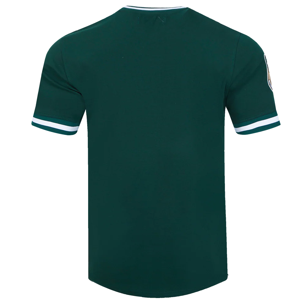 NBA MILWAUKEE BUCKS CLASSIC CHENILLE MEN'S DOUBLE KNIT TEE (FOREST GREEN) - Image 3
