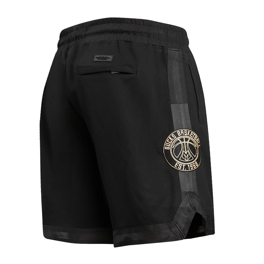 NBA MILWAUKEE BUCKS BLACK & GOLD MEN'S DOUBLE KNIT SHORT (JET BLACK) - Image 3