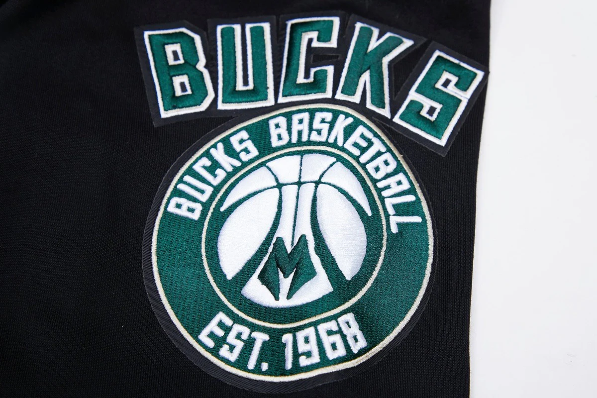 NBA MILWAUKEE BUCKS CLASSIC CHENILLE MEN'S PULLOVER HOODIE (BLACK) - Image 5