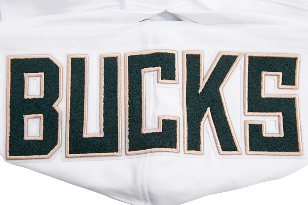 NBA MILWAUKEE BUCKS CLASSIC CHENILLE MEN'S PULLOVER HOODIE (WHITE) - Image 5