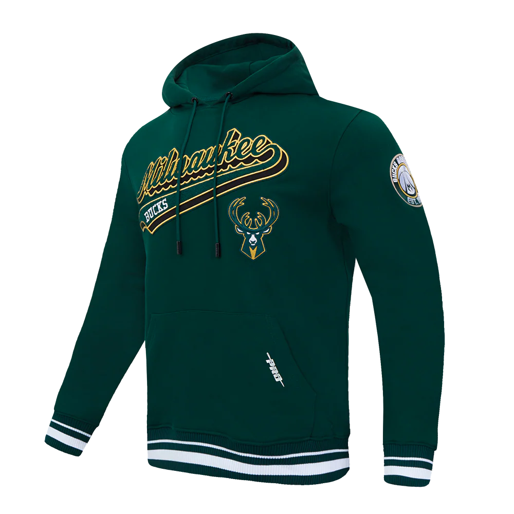 NBA MILWAUKEE BUCKS SCRIPT TAIL MEN'S RIB FLEECE PULLOVER HOODIE (FOREST GREEN) - Image 2