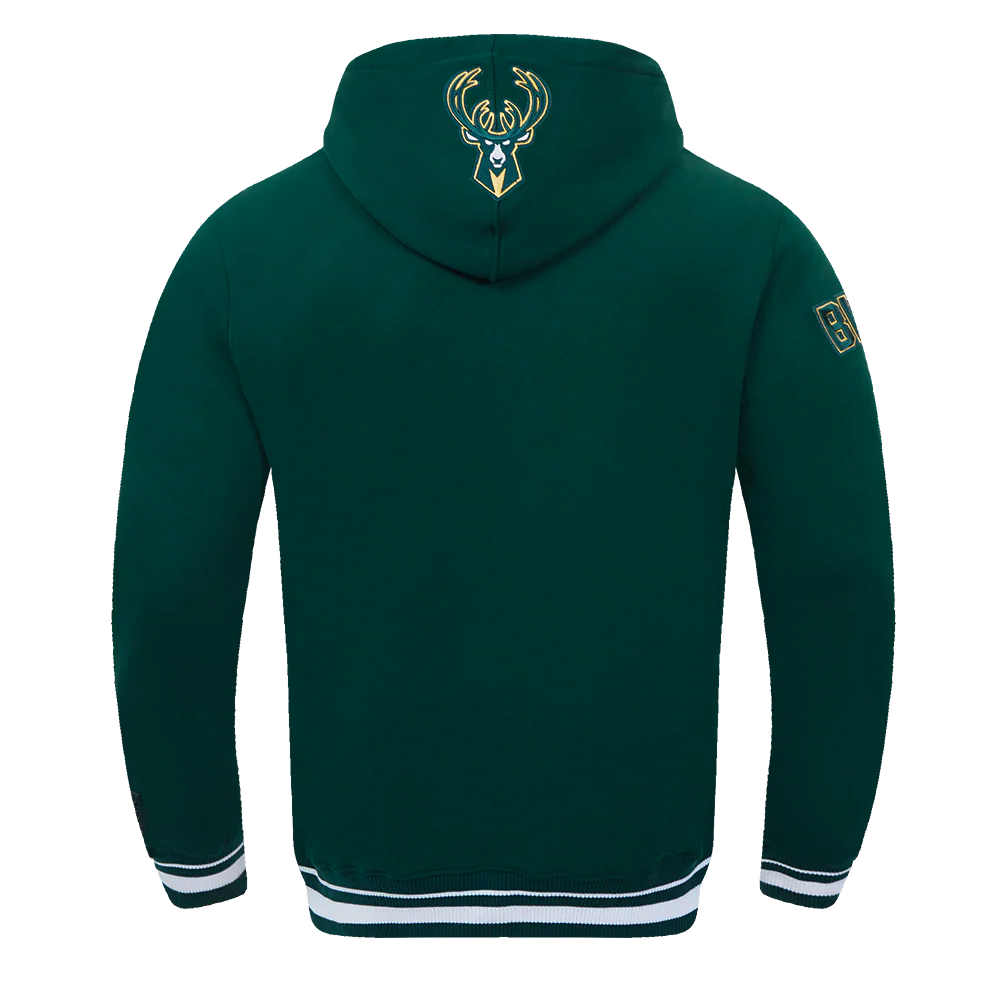 NBA MILWAUKEE BUCKS SCRIPT TAIL MEN'S RIB FLEECE PULLOVER HOODIE (FOREST GREEN) - Image 3