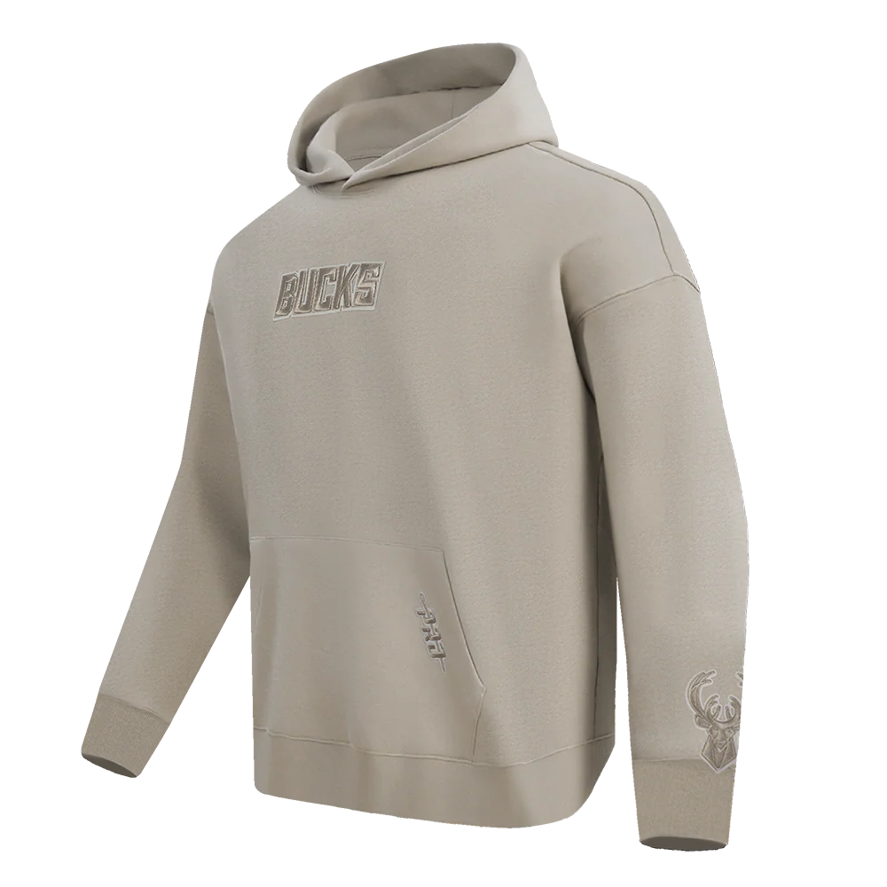 NBA MILWAUKEE BUCKS WINGSPAN MEN'S DROP SHOULDER FLEECE PULLOVER HOODIE (TAUPE) - Image 4