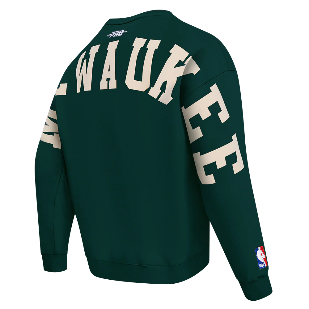 NBA MILWAUKEE BUCKS WINGSPAN MEN'S DROP SHOULDER FLEECE CREWNECK (FOREST GREEN) - Image 4