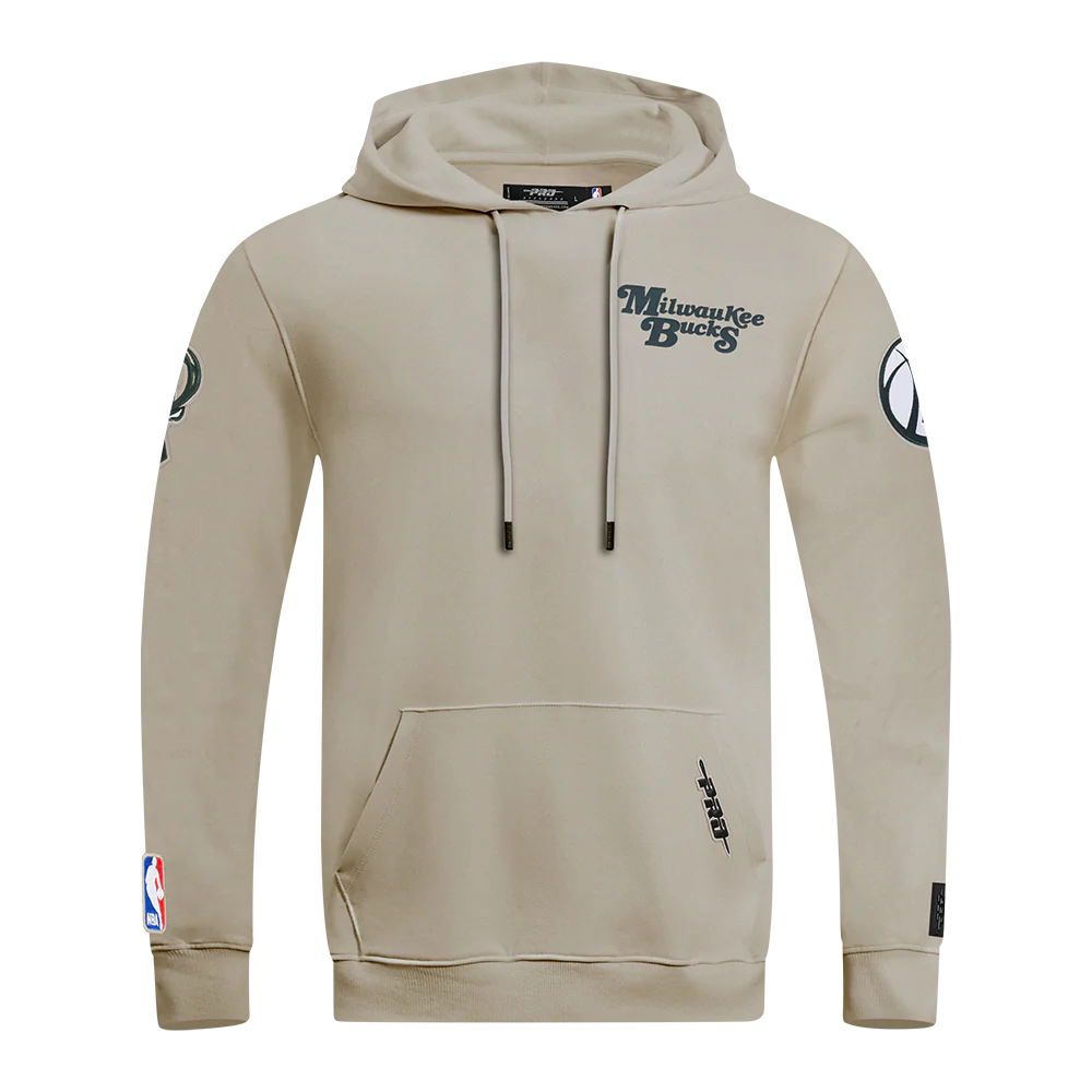 NBA MILWAUKEE BUCKS SOUVENIR MEN'S FLEECE PULLOVER HOODIE (TAUPE) - Image 3