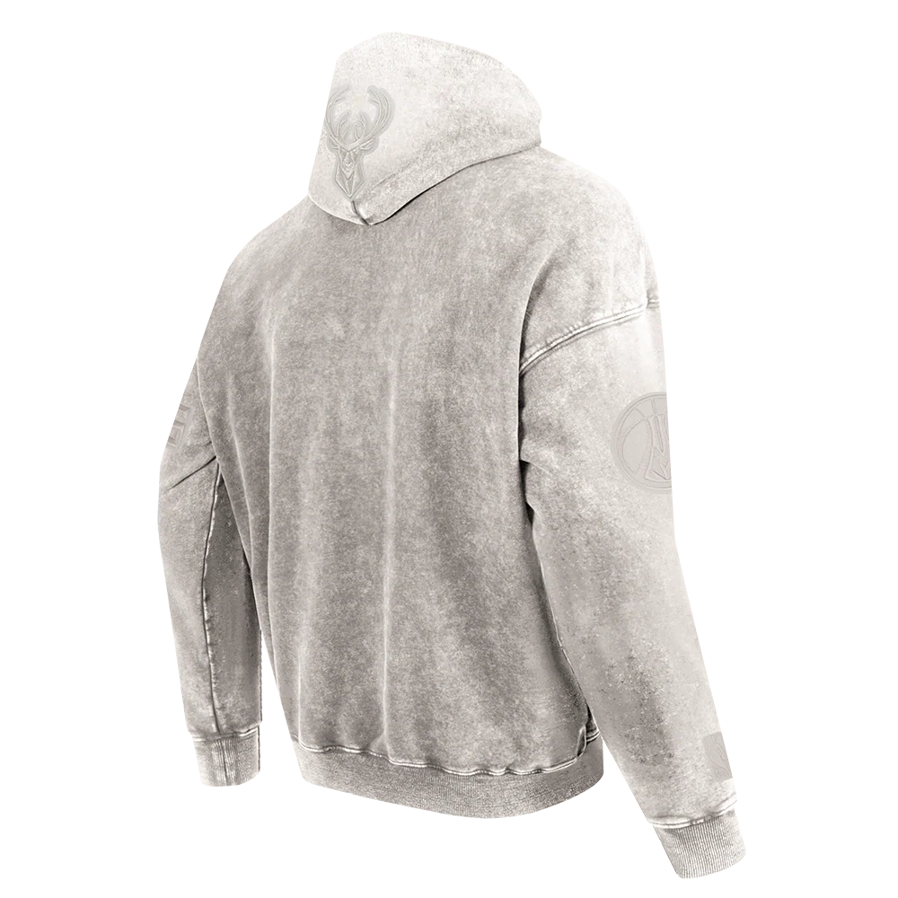 NBA MILWAUKEE BUCKS WASHED CLASSIC MEN'S ENZYME WASH DROP SHOULDER FT PO HOODIE (WASHED WARM SLATE) - Image 4
