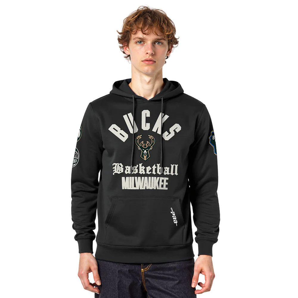NBA MILWAUKEE BUCKS MODERN ORIGINALS MEN'S FLC PO HOODIE (BLACK)