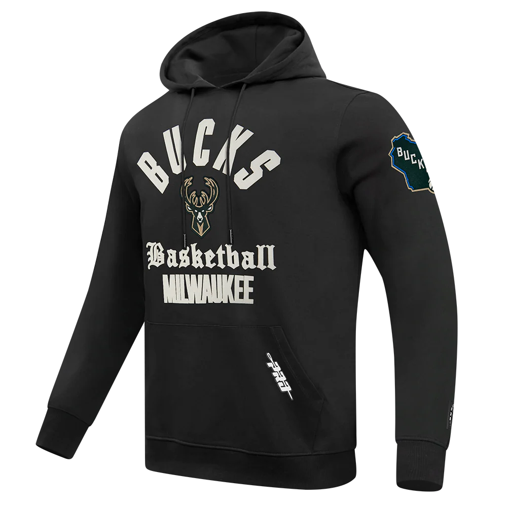 NBA MILWAUKEE BUCKS MODERN ORIGINALS MEN'S FLC PO HOODIE (BLACK) - Image 4