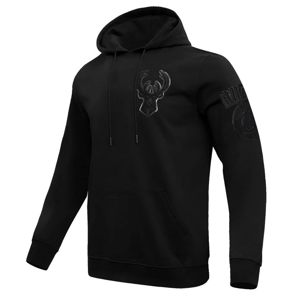 NBA MILWAUKEE BUCKS TRIPLE BLACK LOGO MEN'S PULLOVER HOODIE (BLACK) - Image 11