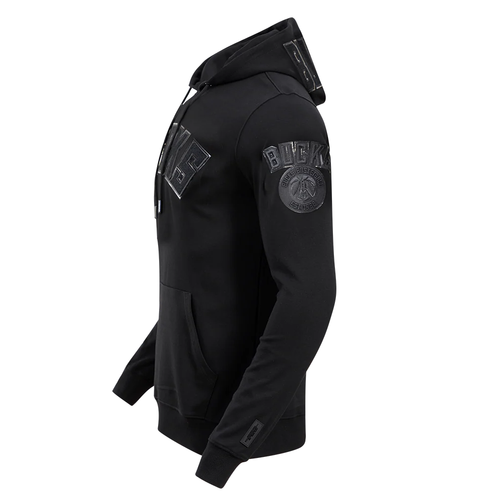 NBA MILWAUKEE BUCKS TRIPLE BLACK LOGO MEN'S PULLOVER HOODIE (BLACK) - Image 5